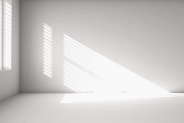 Een lege kamer met een schaduw van wit licht op de vloer Lege kamer met een muurachtergrond Natuurlijke schaduwen over een witte gestructureerde achtergrond