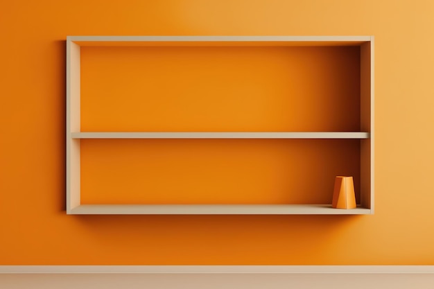 Een lege plank en een oranje muurscène op de achtergrond van een horizontale sjabloonbanner