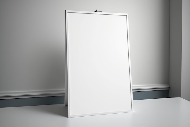 Een lege rechthoekige poster sjabloon verticale oriëntatie op een witte tafel