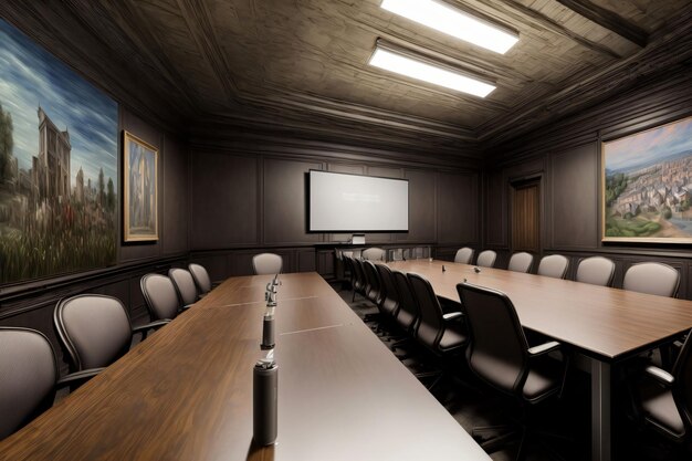 Een lege vergaderzaal met een projector