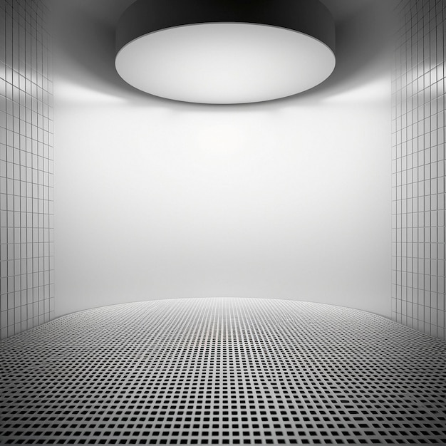 Een lege witte futuristische kamer met geometrische elementen