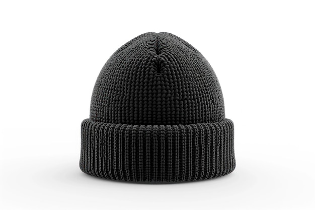 Foto een lege zwarte hoed wordt tentoongesteld tegen een ongerepte witte achtergrond voor ontwerp mockup doeleinden