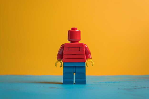 Foto een lego man die op een tafel staat.