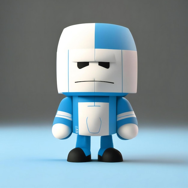 een legofiguur met een blauw-witte outfit.