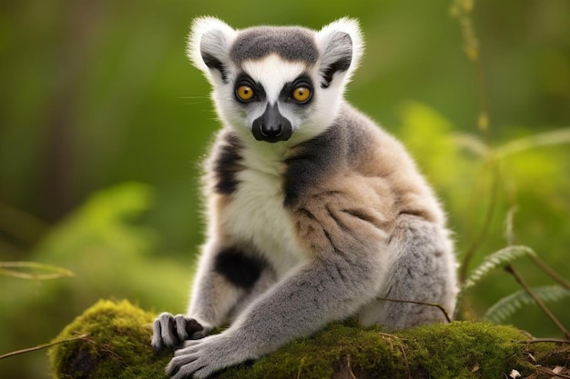 een lemur die op een boom zit