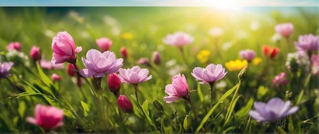 Een lenteweide bloeit met leven en nodigt uit tot een nieuw begin in de natuur.