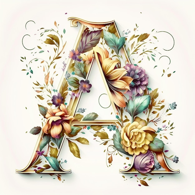 Een letter a met bloemen en bladeren.