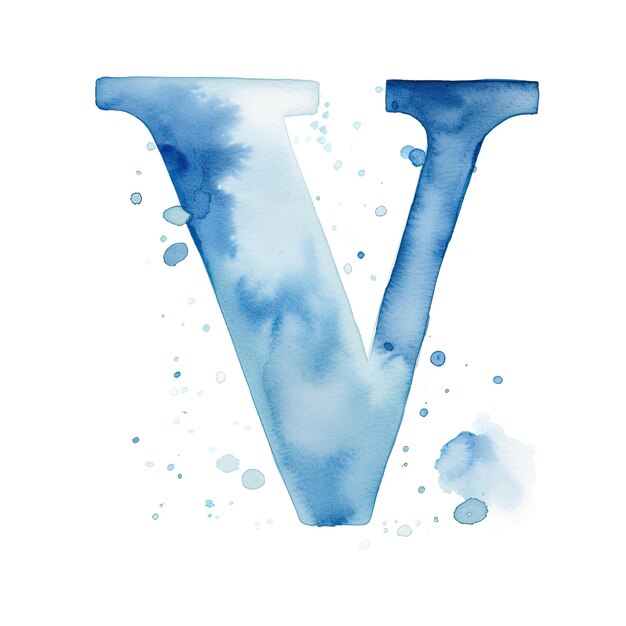 Foto een letter v is blauw geschilderd en heeft een blauw waterverf effect