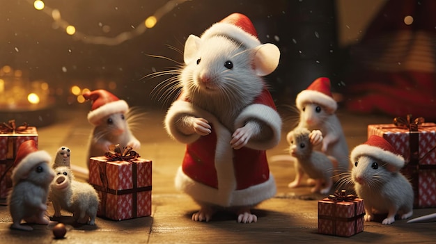 Foto een leuke muis is verkleed als de kerstman.