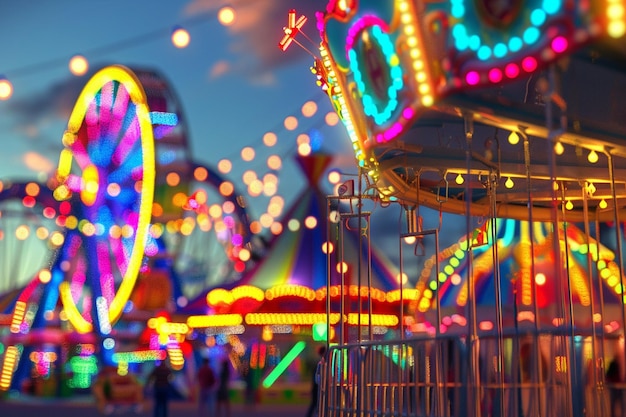 Foto een levendig carnaval met kleurrijke attracties