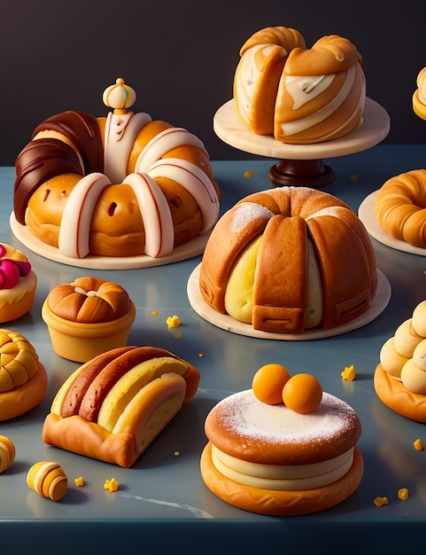 een levendig en heerlijk gebak thema naadloos patroon met suikerballen en gebak puffs