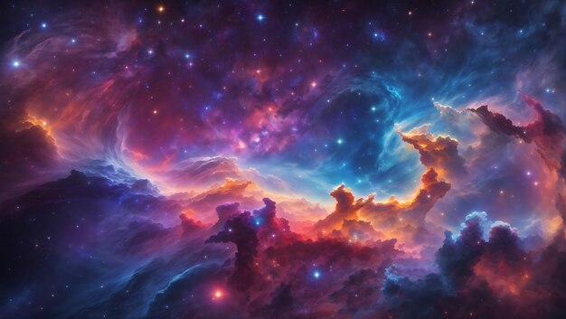 een levendig en kleurrijk sterrenstelsel dat de verschillende kleuren en patronen van sterren en nevelstukken benadrukt