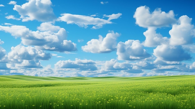 Een levendig groen horizonveld onder een blauwe hemel