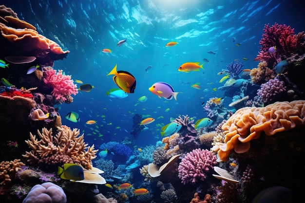 Een levendig koraalrif vol met kleurrijke vissen en zeeleven
