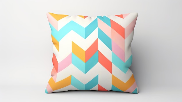 Foto een levendig kussen met geometrisch patroon in pastelkleuren geïsoleerd op een witte achtergrond