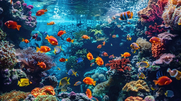 Een levendig onderwater koraalrif met een gevarieerd zeeleven