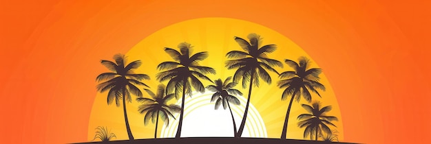Een levendig silhouet van palmbomen tegen een gloeiende zonsondergang Het minimalistische ontwerp en de heldere kleuren maken deze afbeelding perfect voor travel en hospitality branding Generatieve AI
