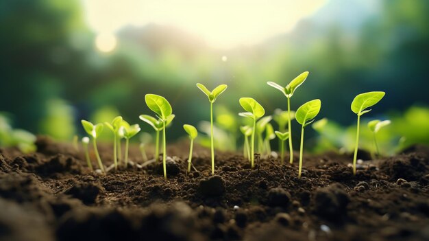 Een levendig veld met jonge planten die uit de grond ontspruiten