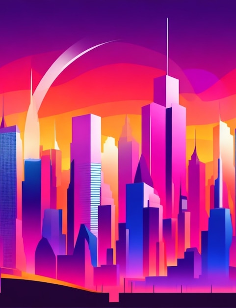 Een levendige abstracte vectorillustratie van de skyline van een stad