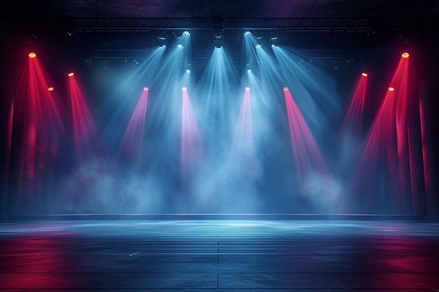 Een levendige AI-generated podiumvoorstelling verlicht door heldere concertlichten