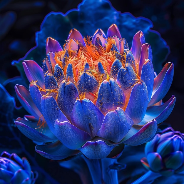 Een levendige blauwe bloem onder ultraviolet licht