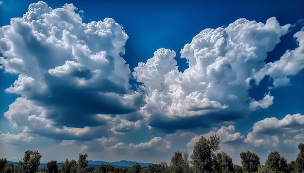 Een levendige blauwe lucht over een landelijke weide een rustige zomer achtergrond gegenereerd door AI