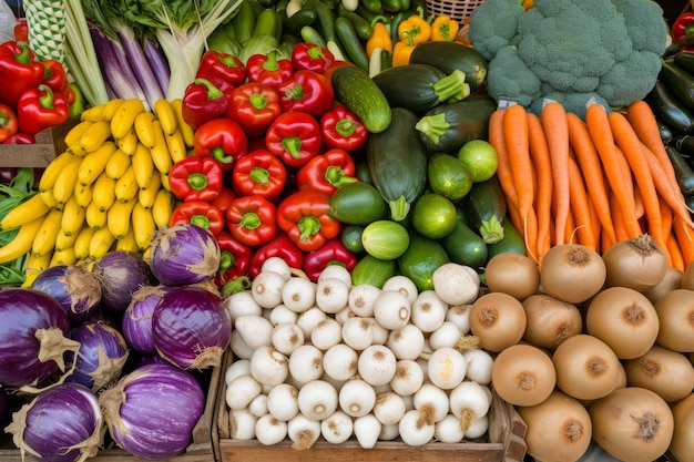 Een levendige boerenmarkt met een verscheidenheid aan verse groenten en fruit