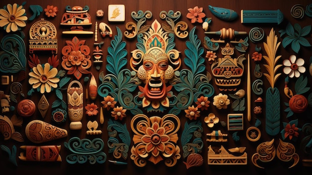 een levendige collage van traditionele Indonesische patronen en motieven