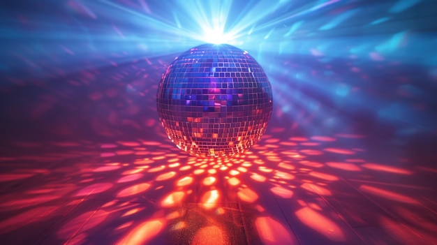 Een levendige disco bal met blauwe en rode lichten