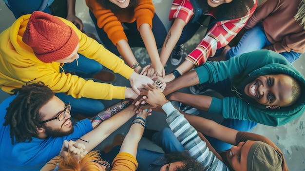 Een levendige en diverse groep individuen die zich bezighouden met verschillende activiteiten die op een prachtige manier integratie en diversiteit in de moderne samenleving vertegenwoordigen