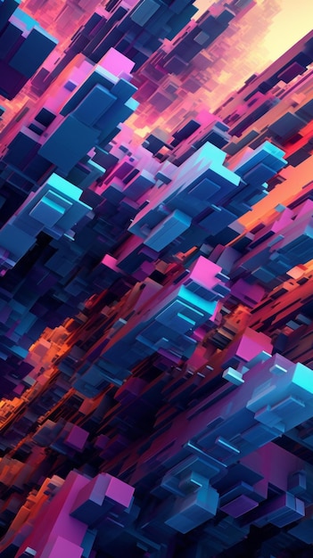 Een levendige en dynamische abstracte achtergrond met een veelheid aan kleurrijke blokken