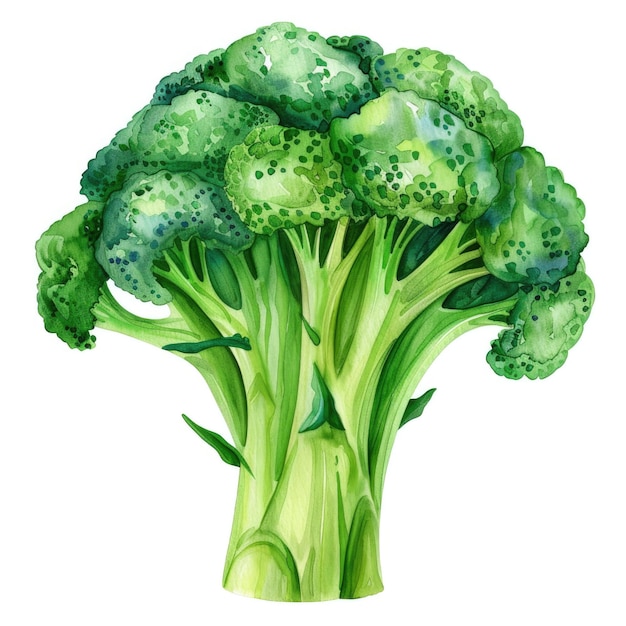 Een levendige en gedetailleerde aquarel schilderij van verse broccoli geïsoleerd op een witte achtergrond