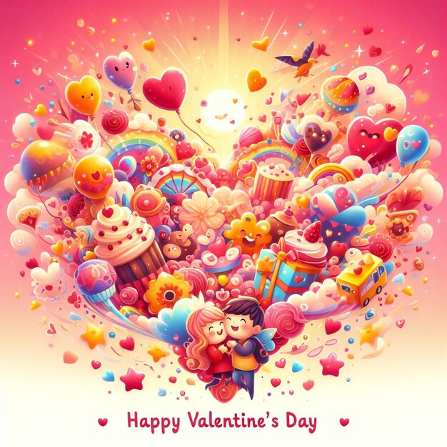 Foto een levendige en hartverwarmende happy valentine's day poster die de essentie van de liefde vasthoudt