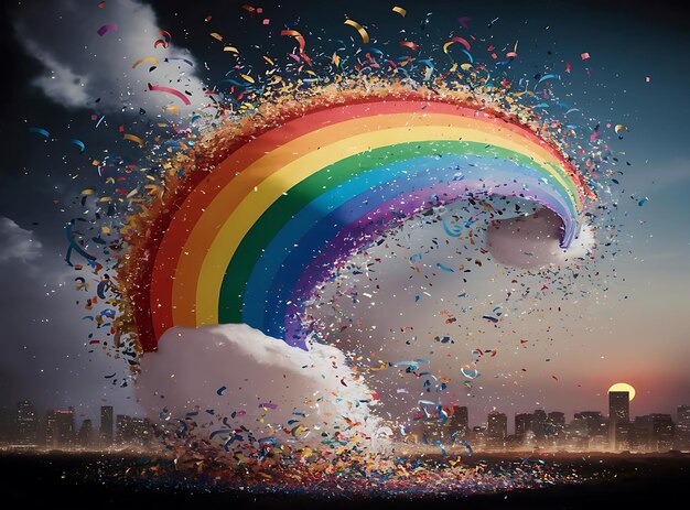 Foto een levendige en hartverwarmende illustratie van een regenboog