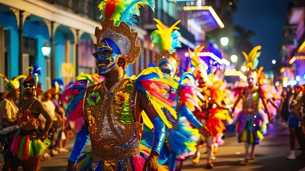 Een levendige en kleurrijke Mardi Gras viering in New Orleans