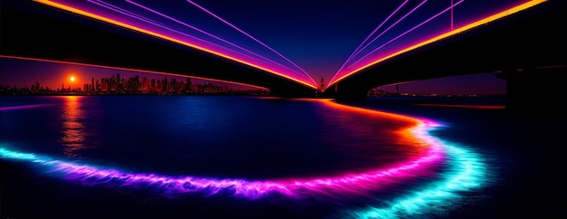 Foto een levendige en verlichte brug's nachts