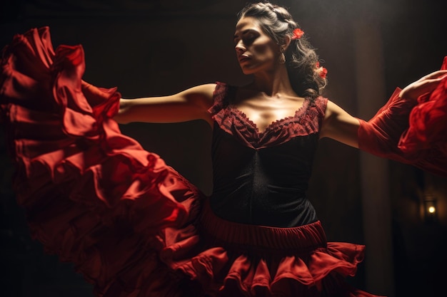 Een levendige flamenco-uitvoering van een Spaanse vrouw op het podium