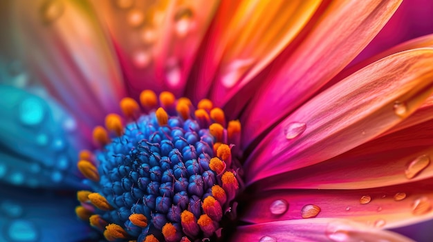 Foto een levendige gekleurde bloem in een macro close-up fotografie creëert een artistieke abstracte achtergrond