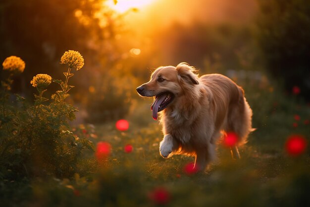 Een levendige hond die door het park loopt