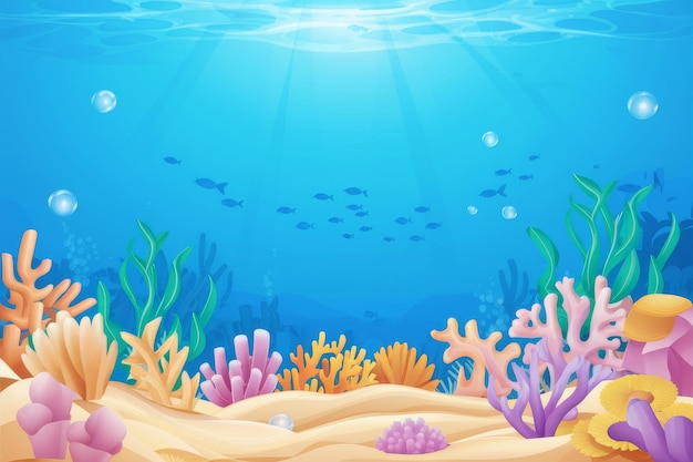 Een levendige illustratie van een onderwaterrif met zonnestralen