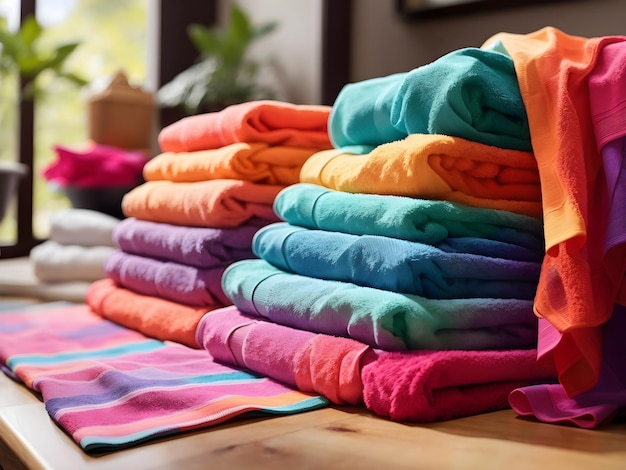 Een levendige kleurrijke handdoek Een sprankje kleur en comfort