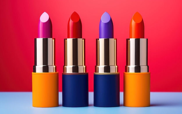 Een levendige line-up van lippenstift met rijke tinten