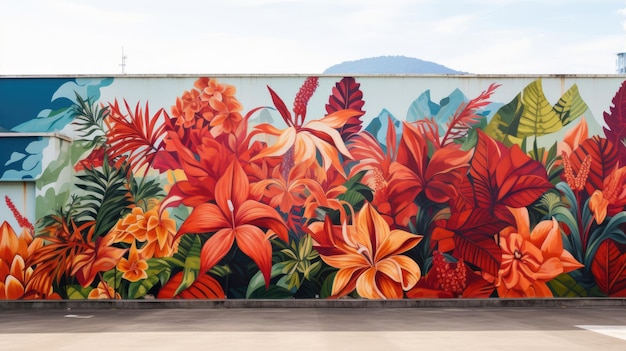 Een levendige muurschildering van bloemen die een gebouw in Colombia siert