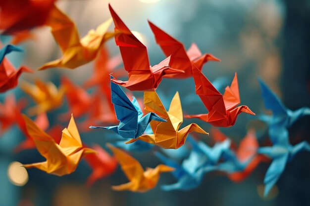 Foto een levendige origami-hemel.