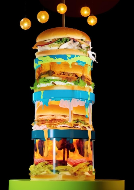 Een levendige pop art demonstratie van een torenhoge milehigh gelaagde tandoor sandwich png