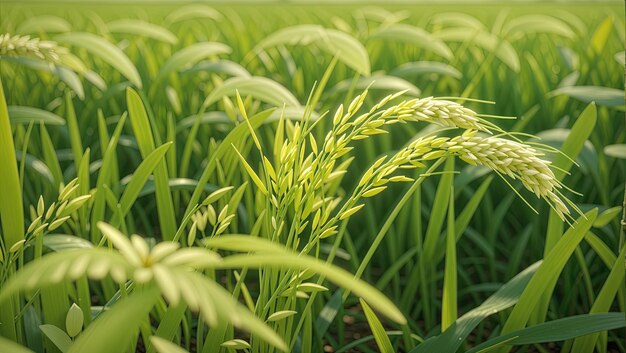 Een levendige rijstplant van dichtbij in het veld