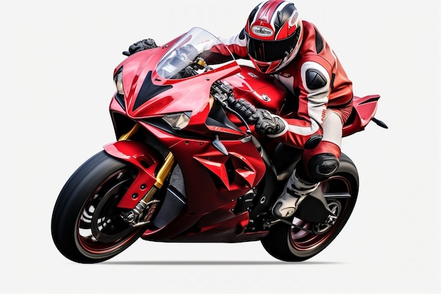 Een levendige rode racemotorfiets op een transparante achtergrond Generatieve Ai