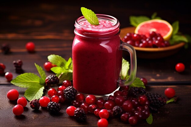 Een levendige rode smoothie gemaakt met cranberry sap en bessen