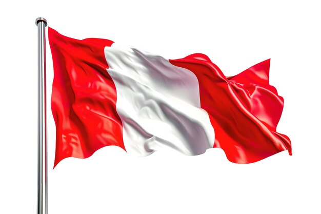Een levendige rood-witte vlag die in de bries fladdert, een patriottisch symbool dat in gedurfde kleuren een natie vertegenwoordigt.