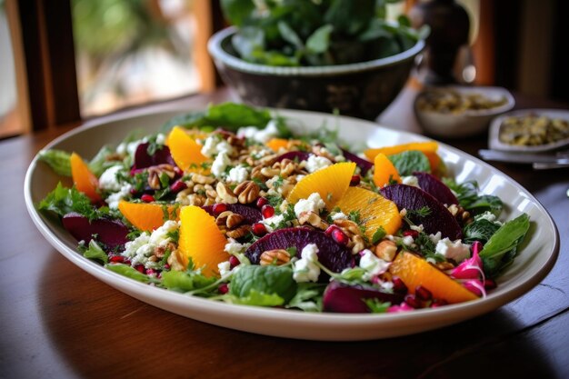 Een levendige salade vol verse ingrediënten en smaken gemaakt met generatieve AI